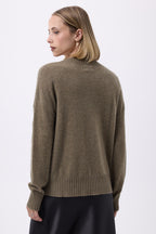 Oversized V-Neck Chunky Rib Everyday Jumper - Khaki Green - Women