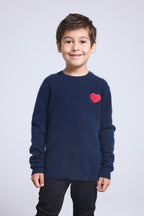 Rundhalspullover Mit Herz Und Pompon Evy – Marineblau Rot – Kinder – 100 % Kaschmir