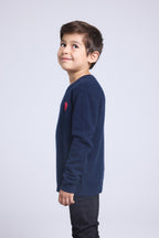 Rundhalspullover Mit Herz Und Pompon Evy – Marineblau Rot – Kinder – 100 % Kaschmir