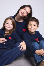 Rundhalspullover Mit Herz Und Pompon Evy – Marineblau Rot – Kinder – 100 % Kaschmir