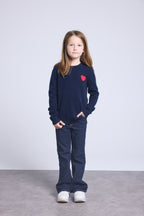 Rundhalspullover Mit Herz Und Pompon Evy – Marineblau Rot – Kinder – 100 % Kaschmir