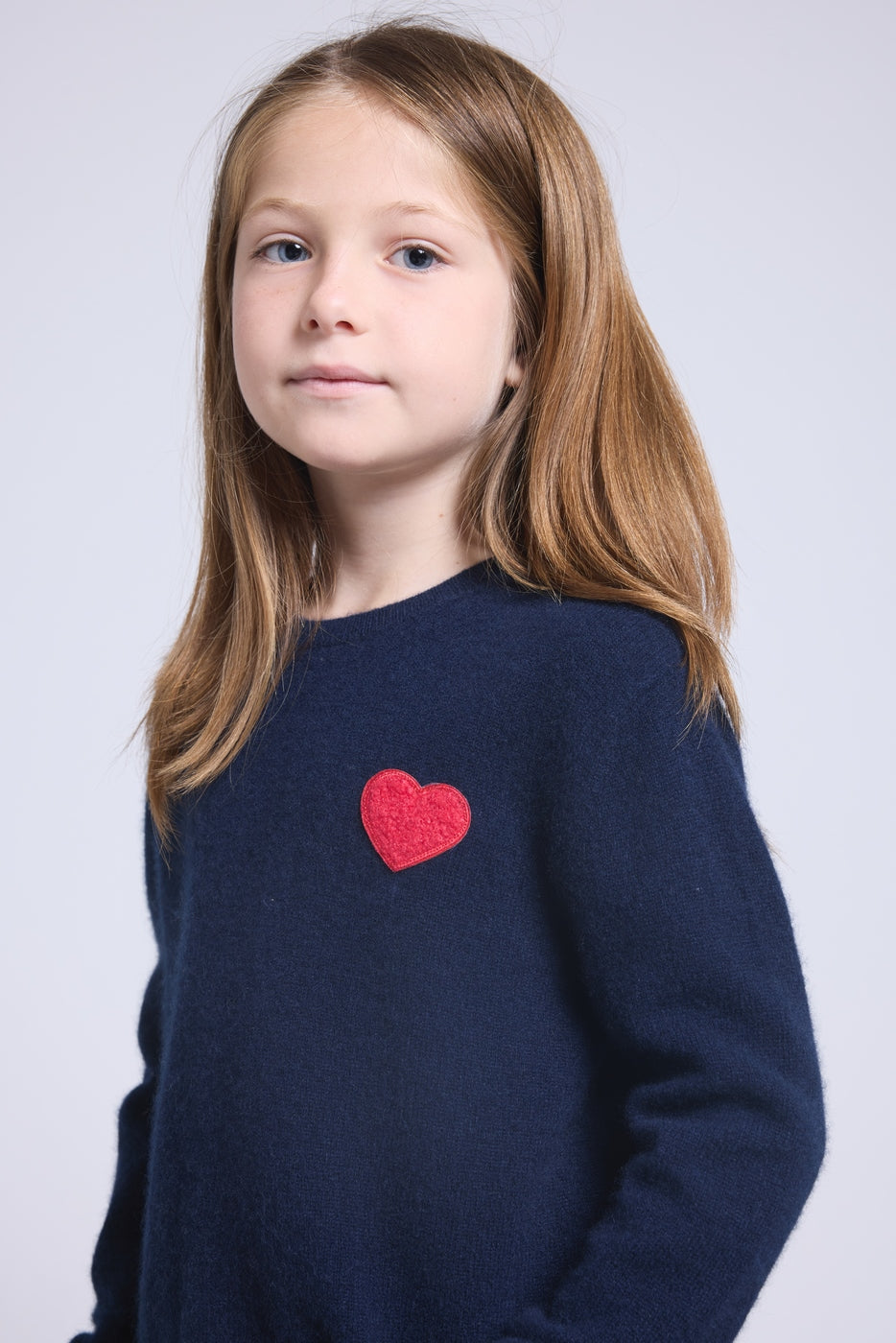 Rundhalspullover Mit Herz Und Pompon Evy – Marineblau Rot – Kinder – 100 % Kaschmir