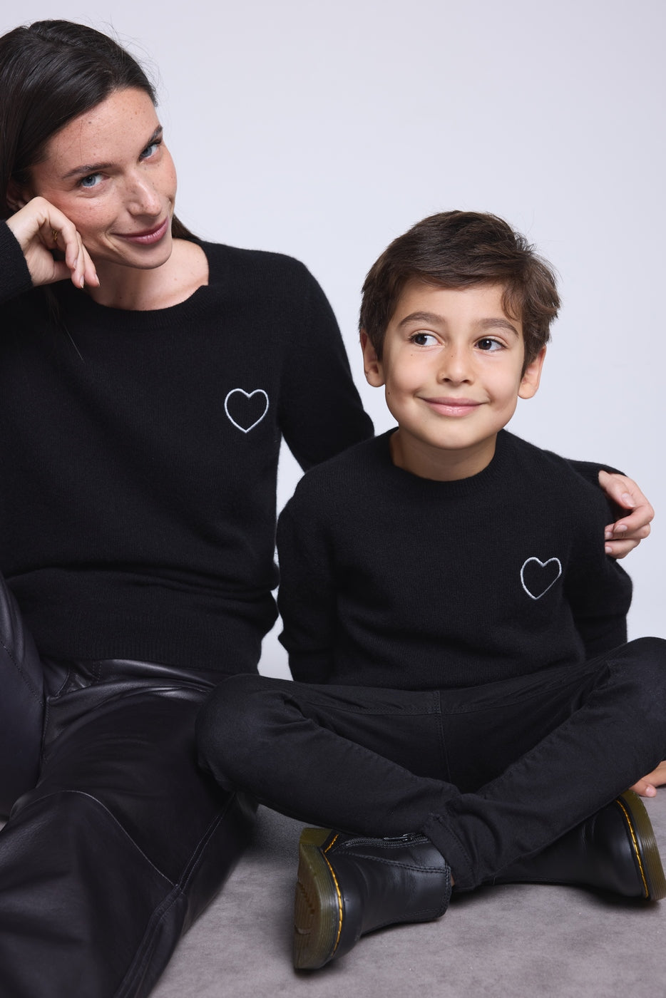 Evy Embroidered Heart Crew-Neck Jumper - Black Silver - Kids
