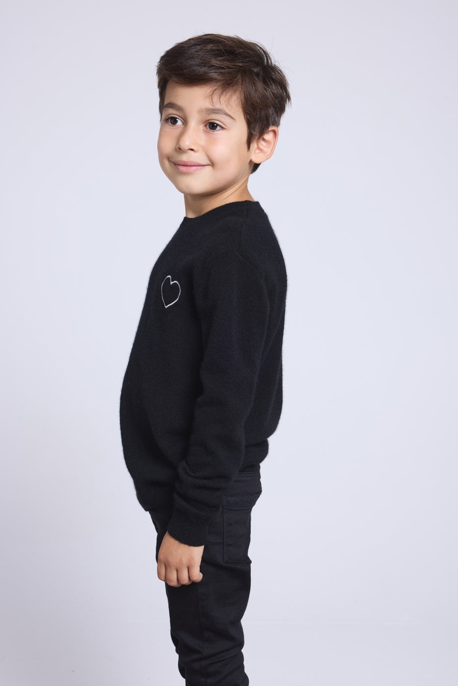 Evy Embroidered Heart Crew-Neck Jumper - Black Silver - Kids
