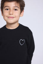 Evy Embroidered Heart Crew-Neck Jumper - Black Silver - Kids