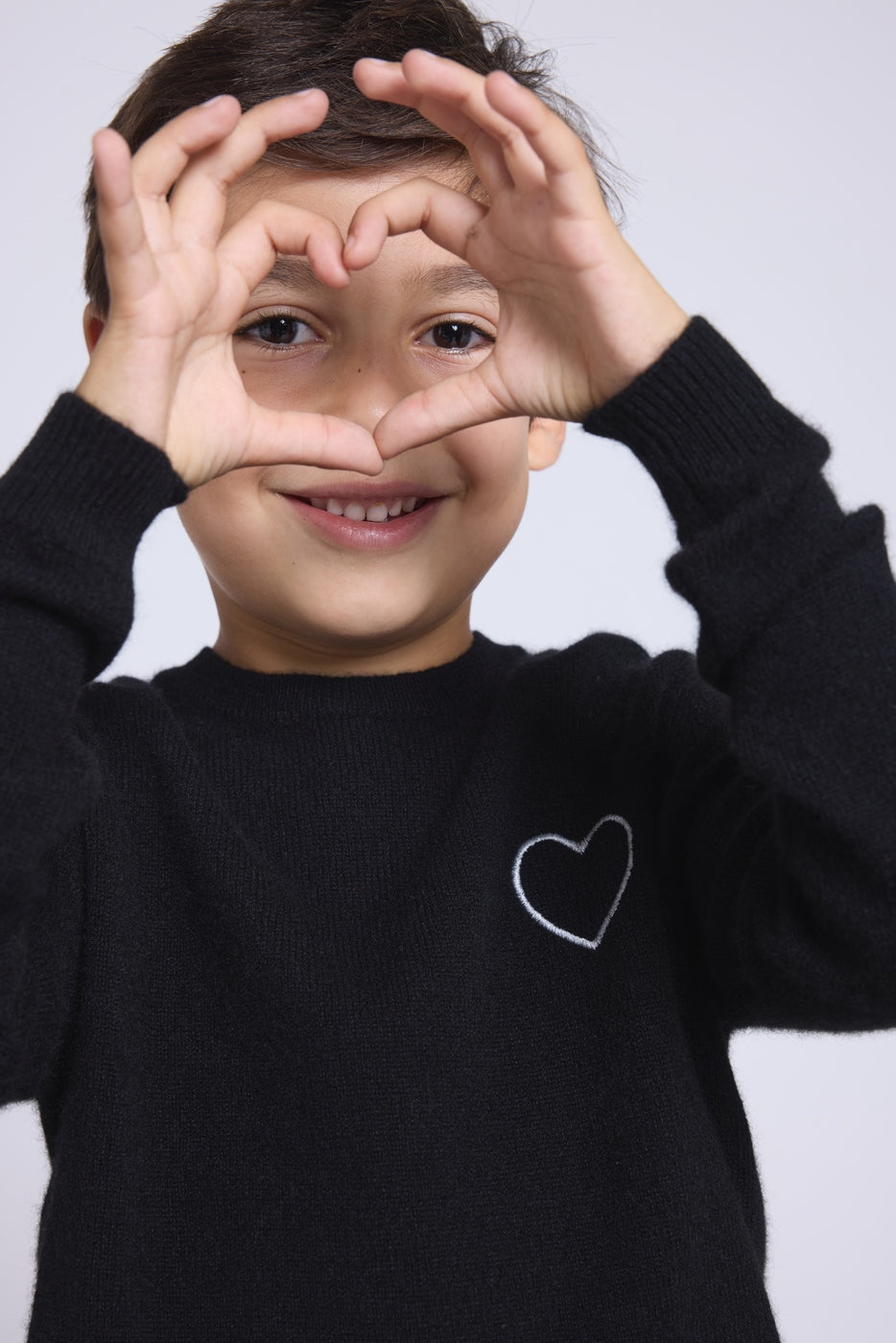 Evy Embroidered Heart Crew-Neck Jumper - Black Silver - Kids