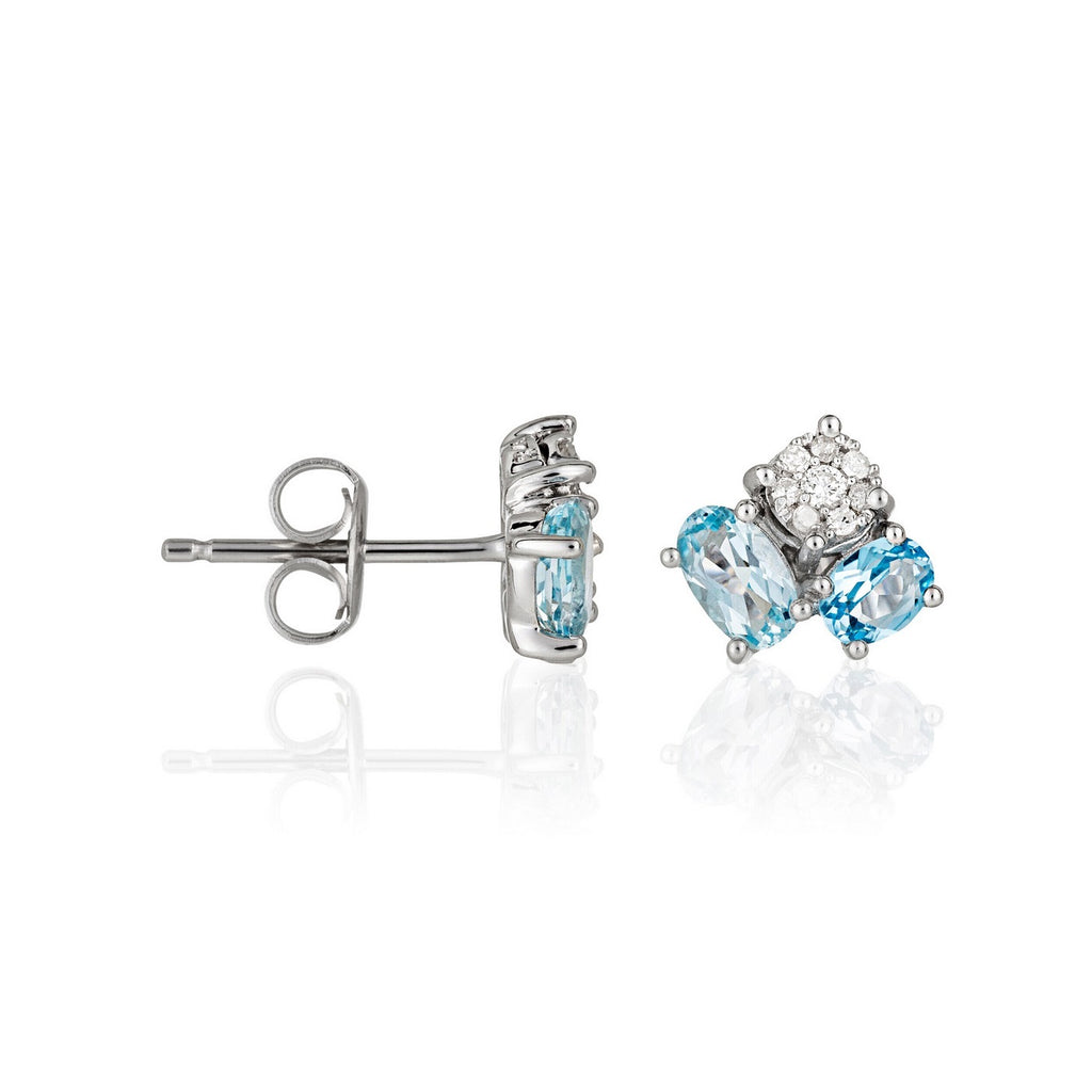 "Ural" Earrings D0.09/16 Blue Topaz 0.70/2 & Swiss Blue Topaz 0.5 - 375/1000 White Gold