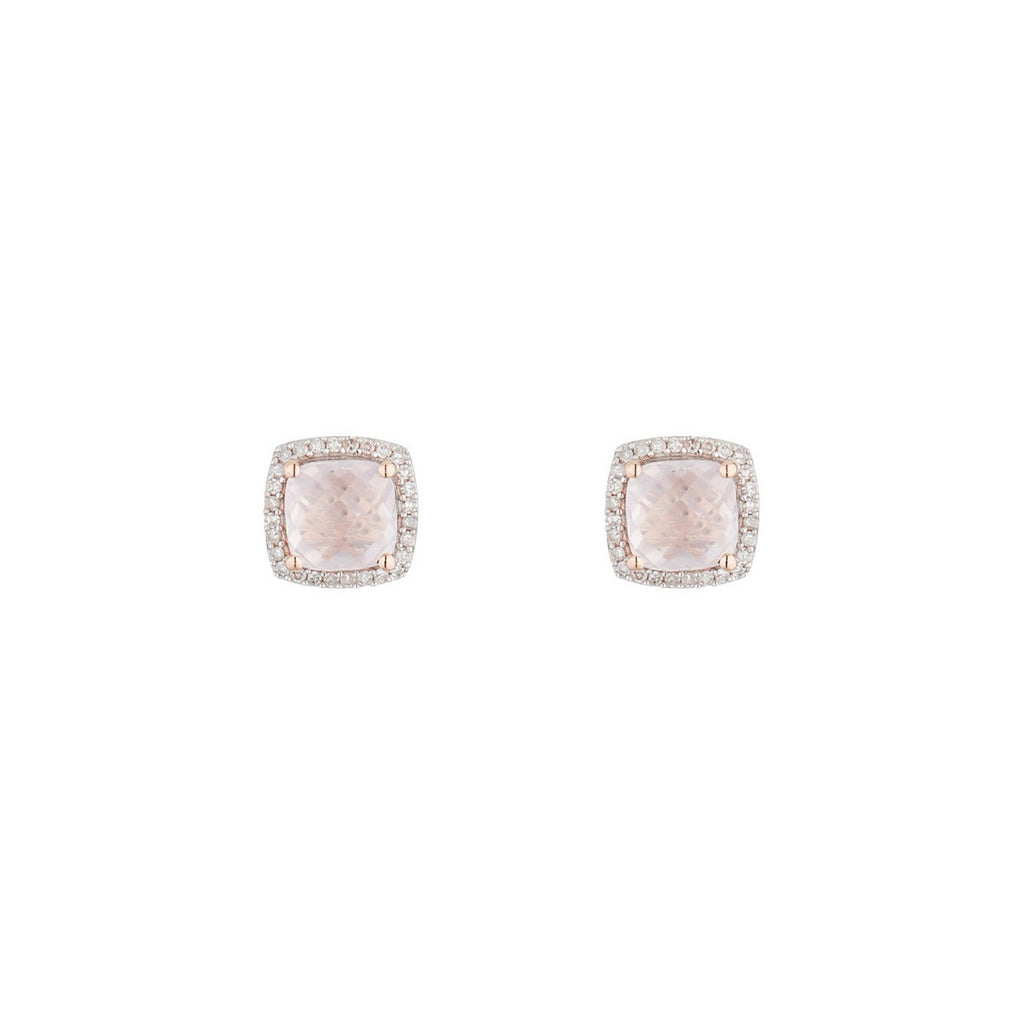 "Quartissime" Diamond Earrings 0.18/56 & Rose Quartz 2.4/2 - 375/1000 Rose Gold