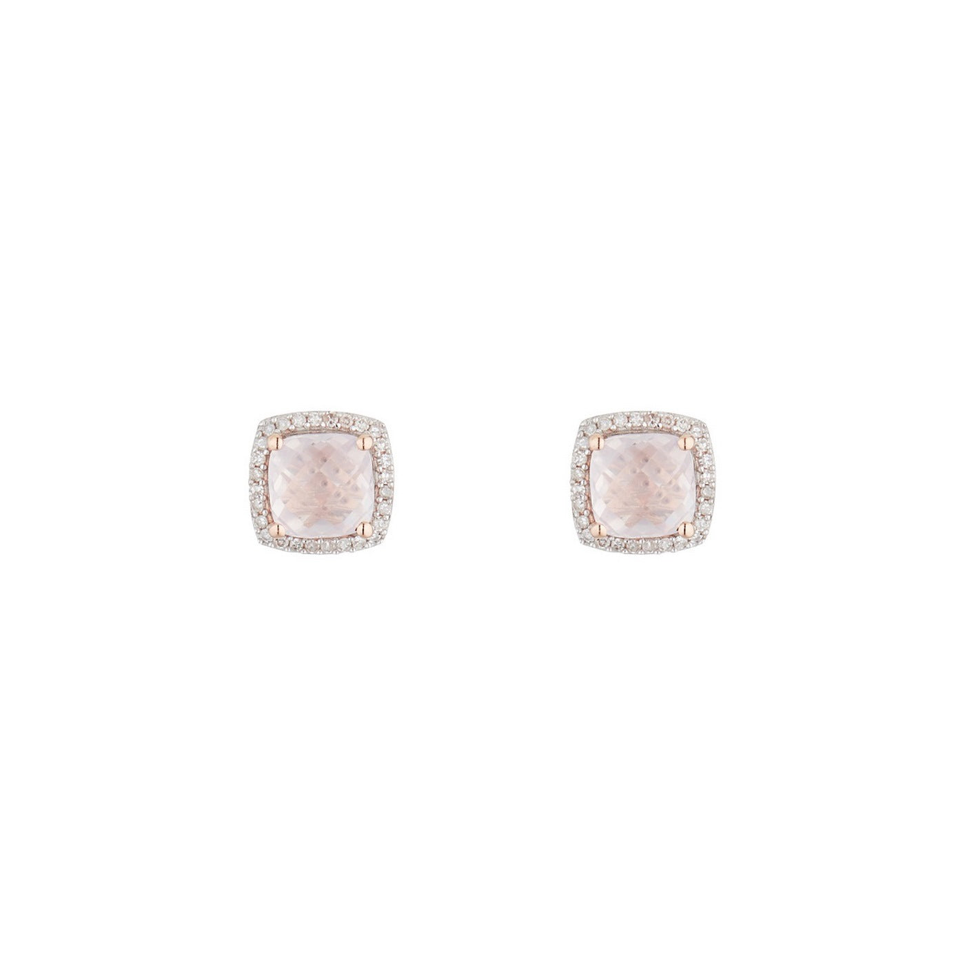 "Quartissime" Diamond Earrings 0.18/56 & Rose Quartz 2.4/2 - 375/1000 Rose Gold