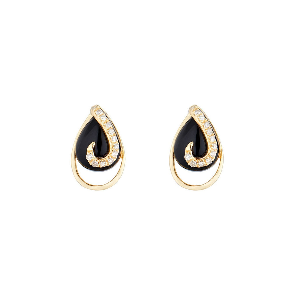 Pendientes de diamantes "Galápagos" 0.08/24 y ágata negra - Oro amarillo 375/1000