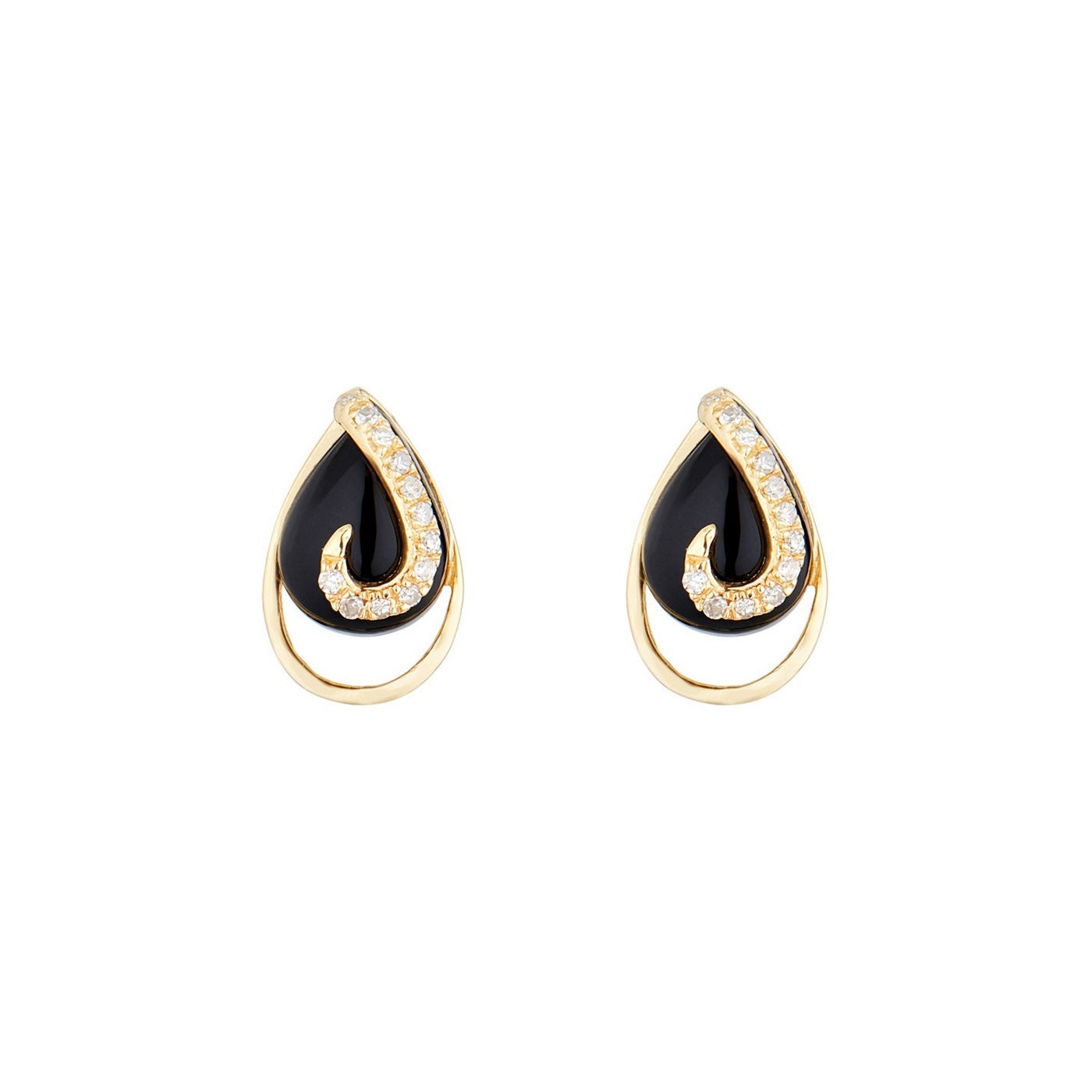Pendientes de diamantes "Galápagos" 0.08/24 y ágata negra - Oro amarillo 375/1000