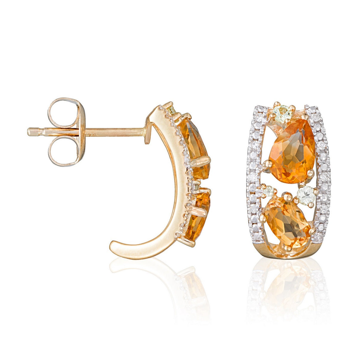 Orecchini "Olivine" D0,06/20 & peridoto 0,16/6 & citrino 1,28/4 - Oro giallo 375/1000