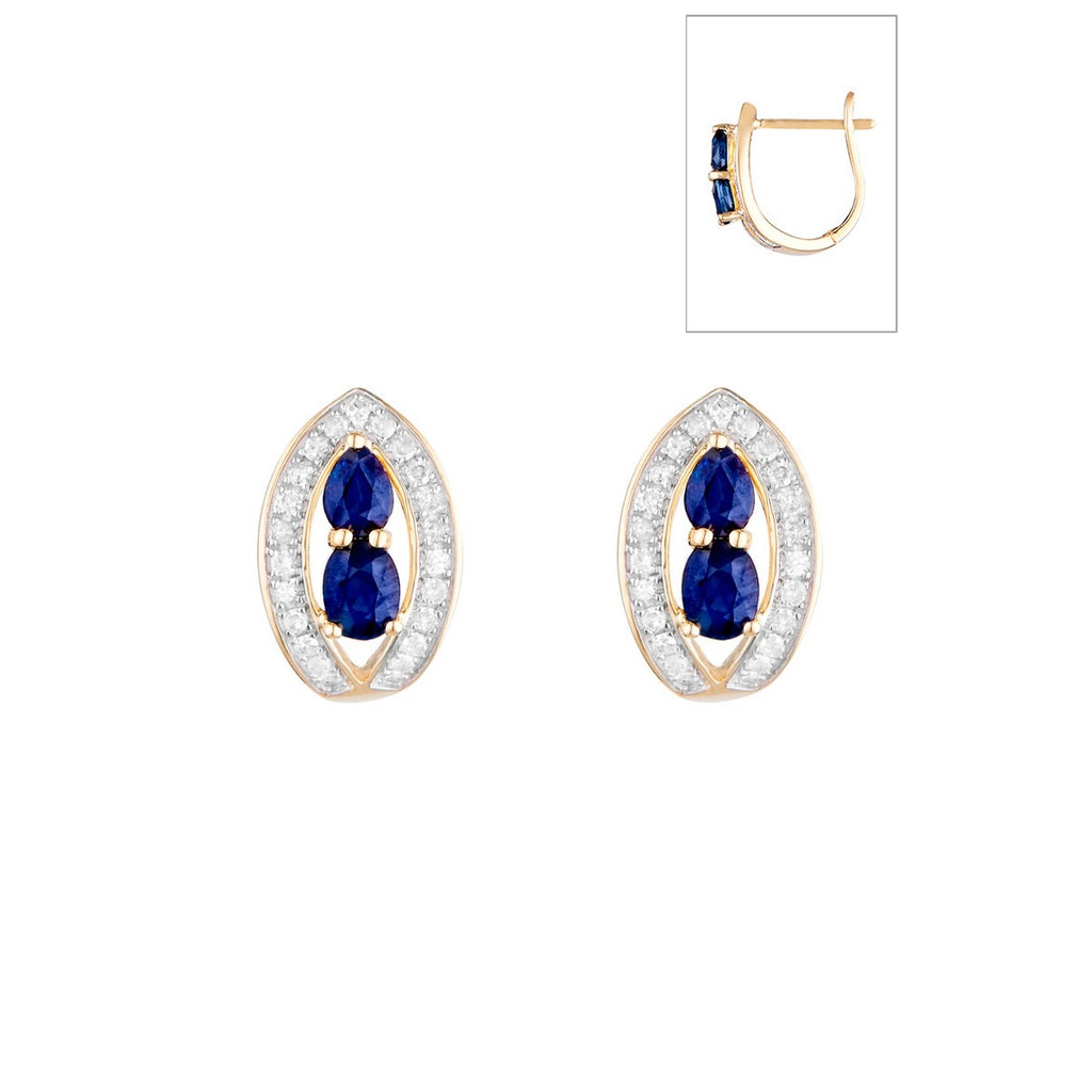 Boucles D'Oreilles "Westeros" Diamants 0,23/46 & Saphirs 1,1/4 - Or Jaune 375/1000