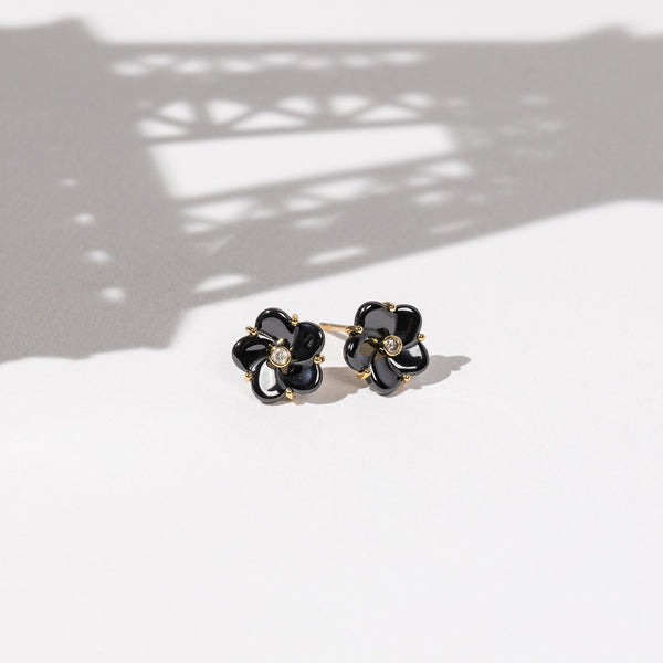 Pendientes “Flor Negra” Ceram Dia 0.04/2 – Oro amarillo 375/1000