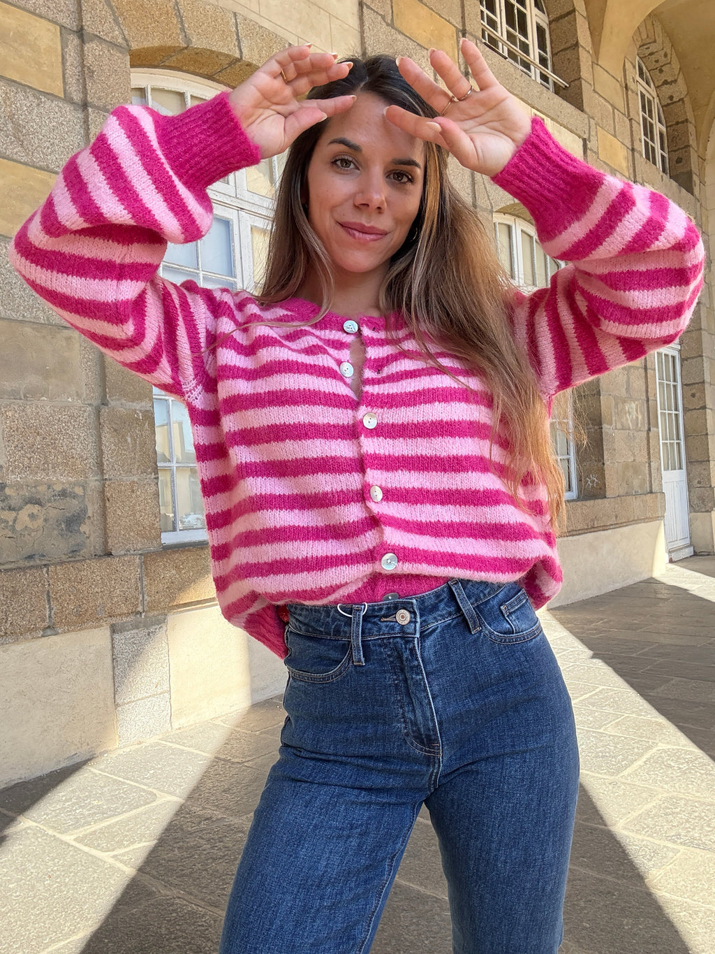 Pink And Red Striped Solela Cardigan
