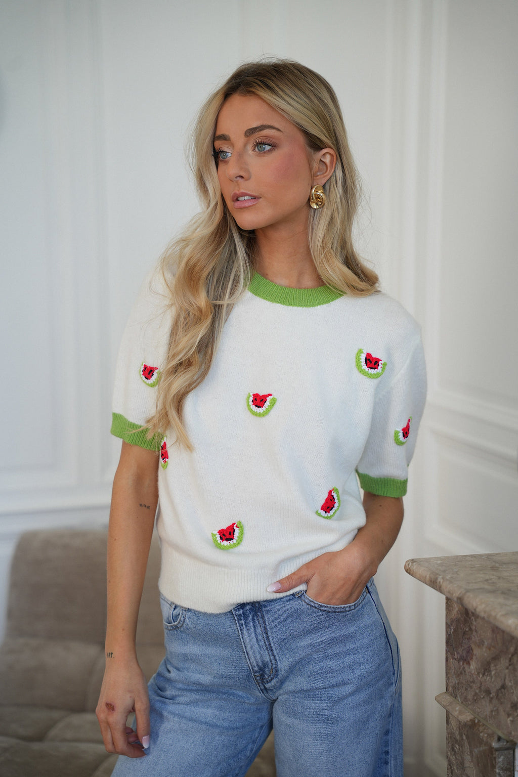 Pull Pastèques Maé - Vert/Blanc
