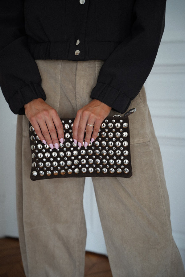 Revan Studded Clutch - Chocolate