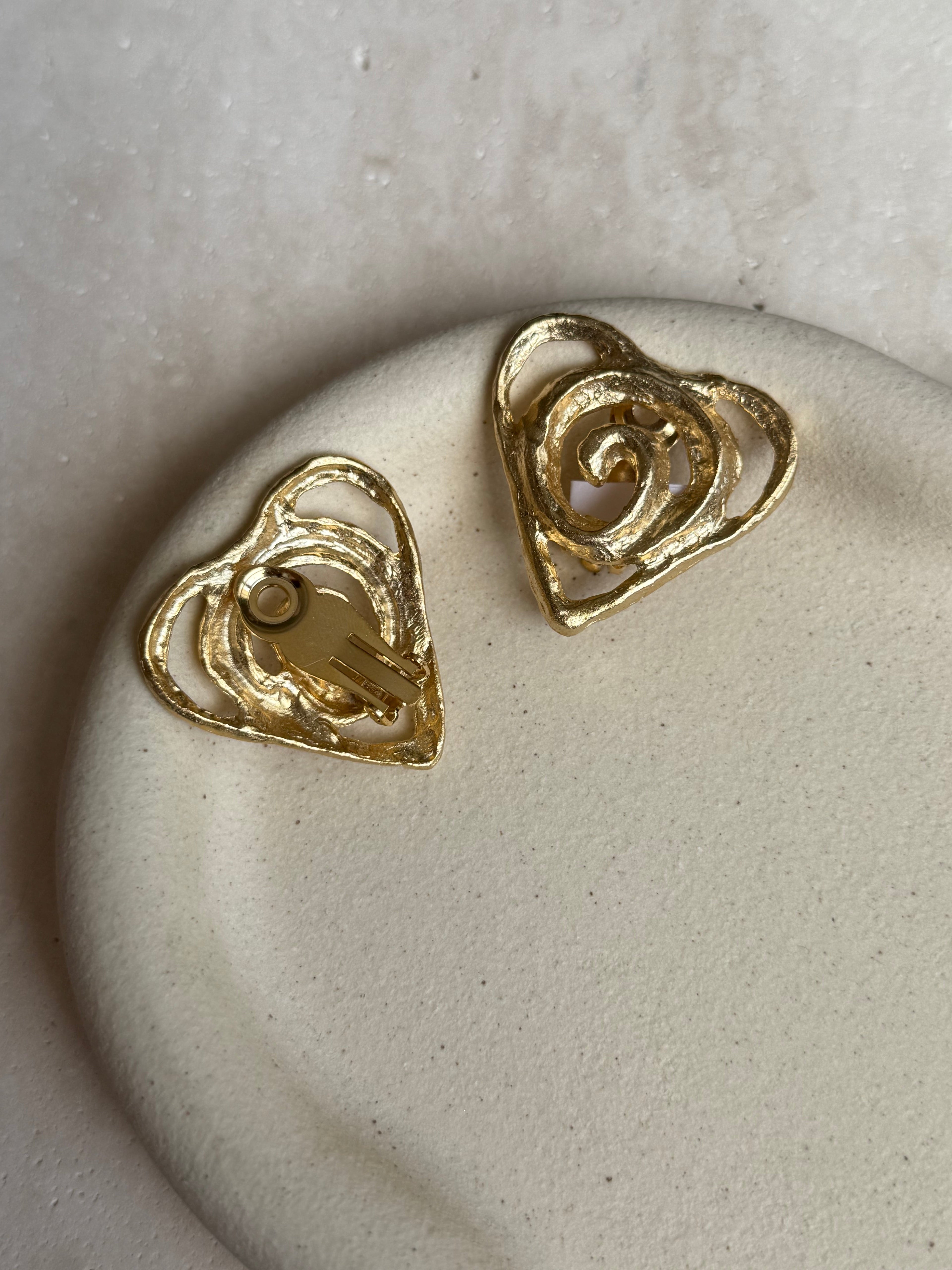 Vintage Earrings - Large Gold-Tone Openwork Hearts