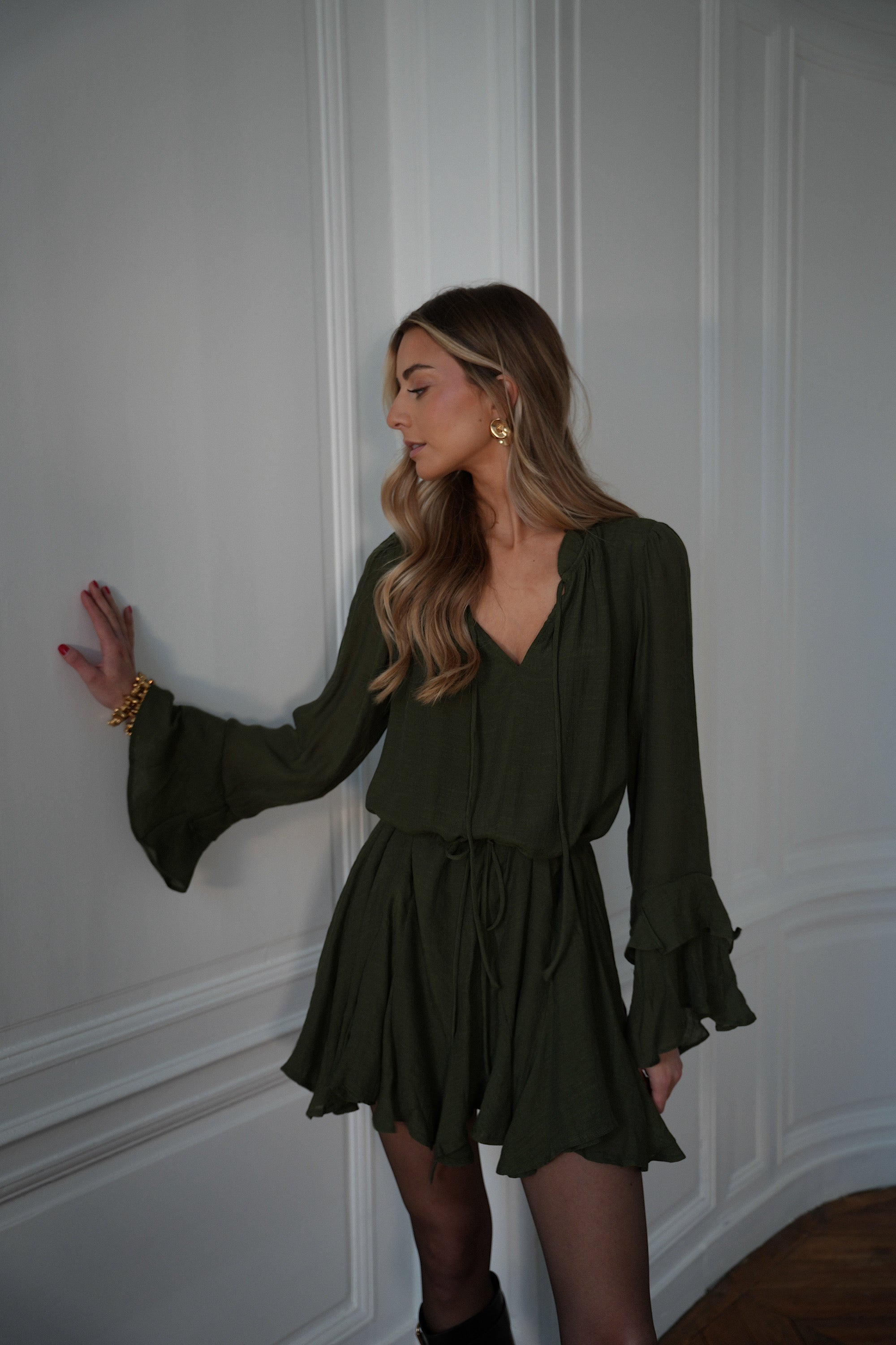 Vestido Edda con volantes - Caqui