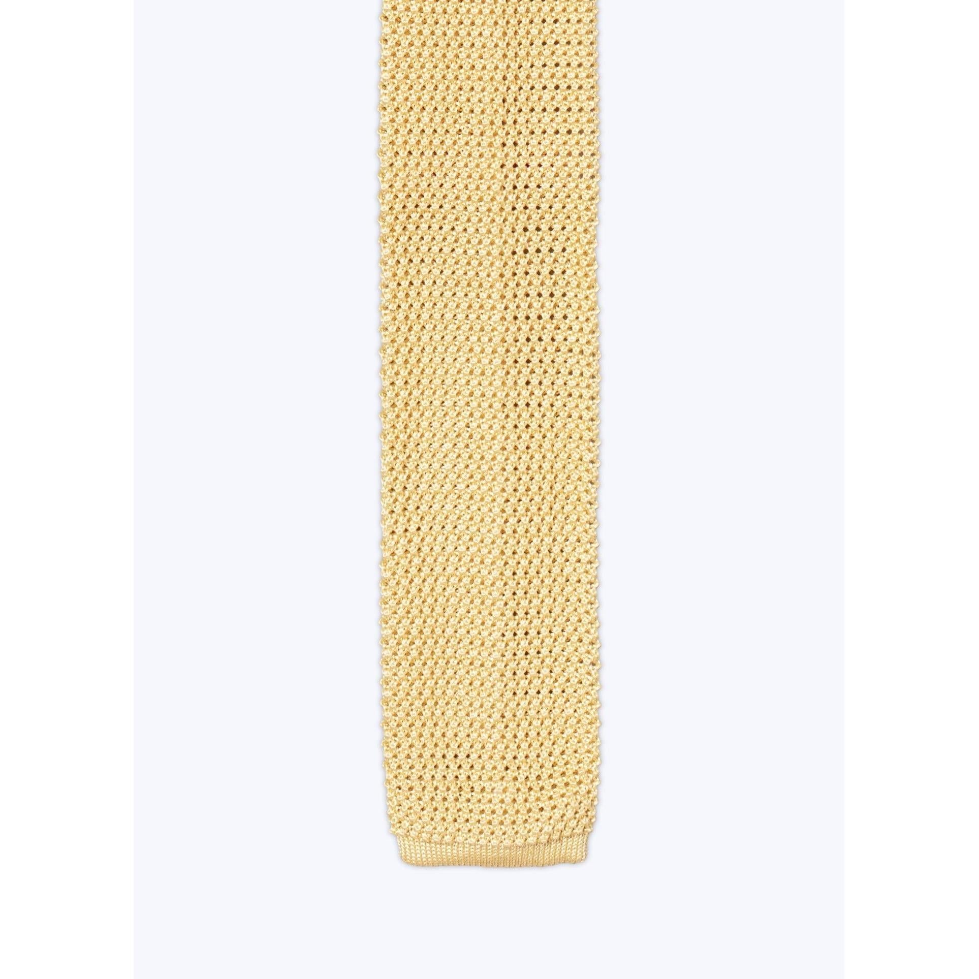 Fursac - Cravate En Tricot De Soie - Jaune Pâle