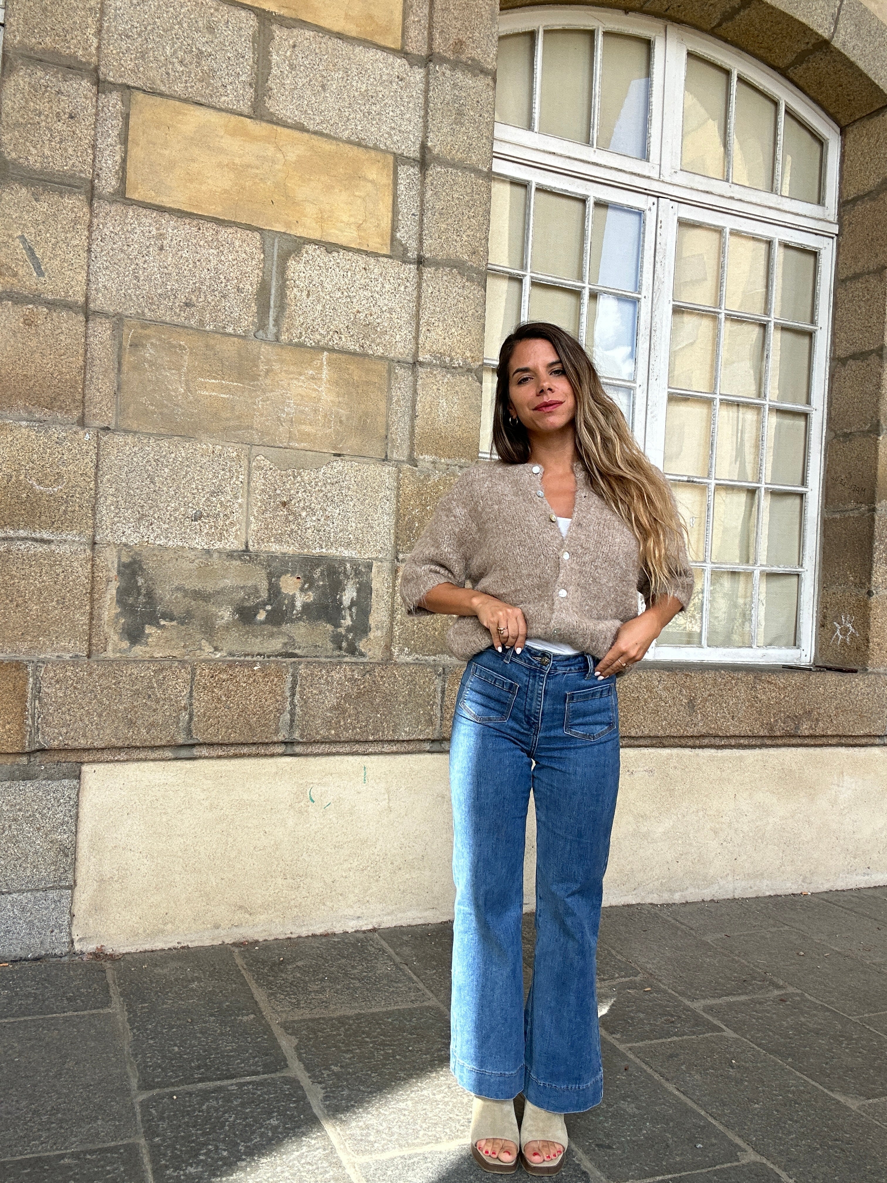 Elisa taupe short-sleeved knit