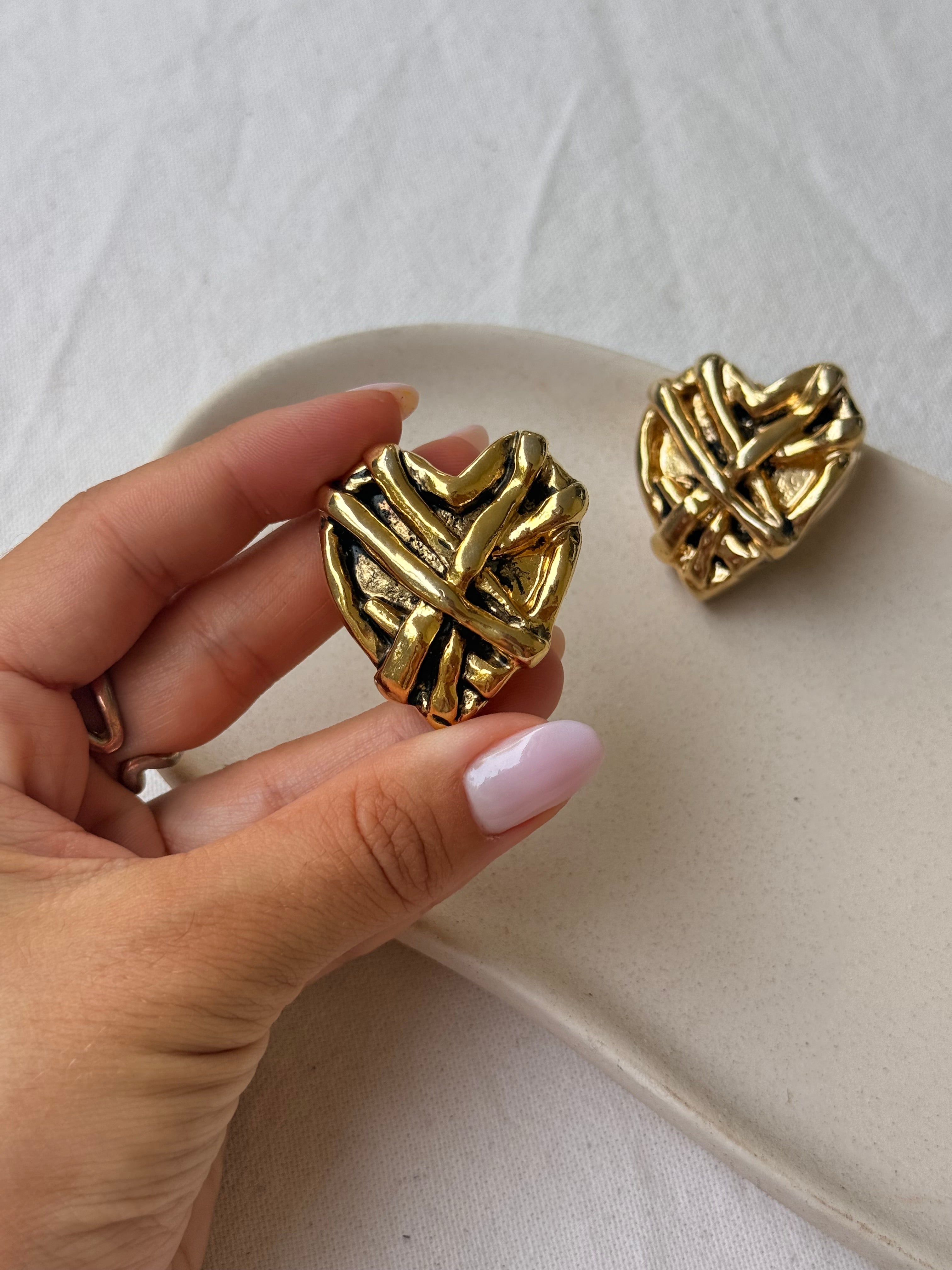 Vintage Earrings - XXL Resin Hearts