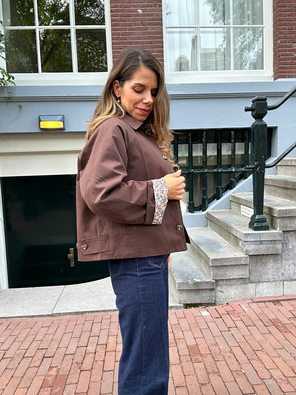 Edith Trench Jacket In Brown Liberty Cotton