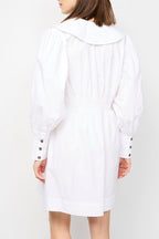 Smocked V-Neck Mini Dress in Cotton Poplin - Bright White