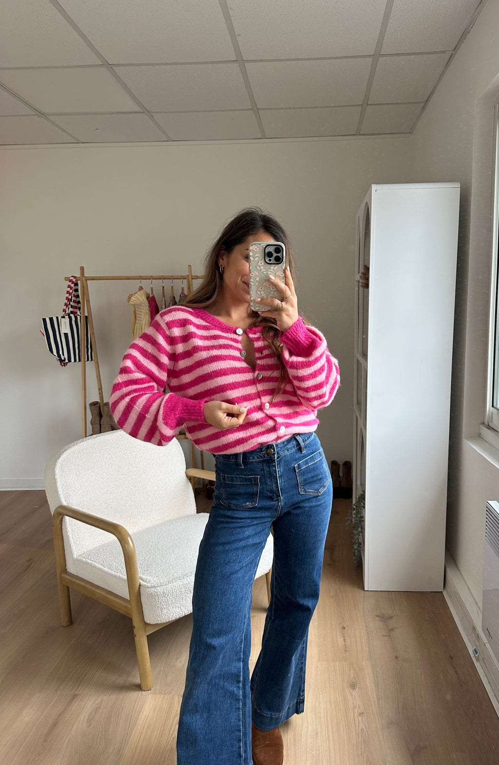 Pink And Red Striped Solela Cardigan