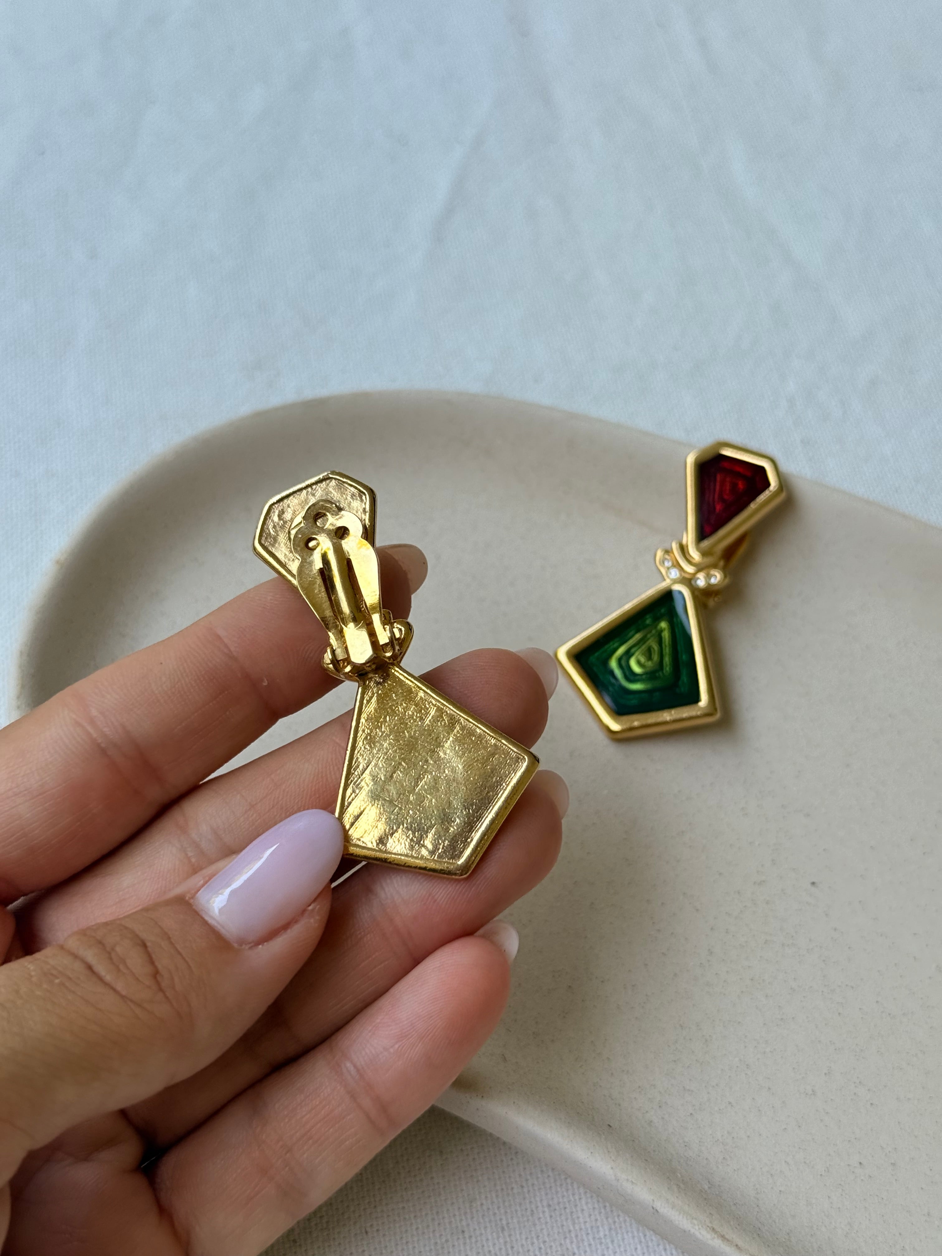 Pendientes Vintage - Esmaltados Rojos Y Verdes