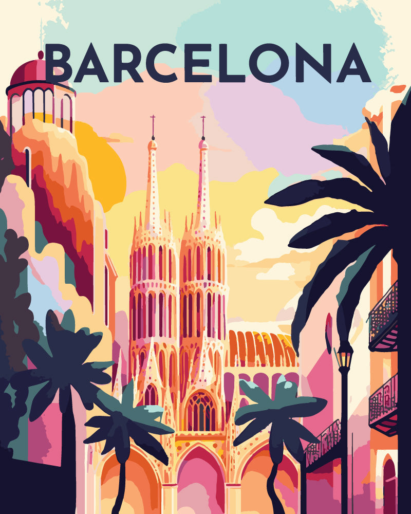 Pintura por números - Cartel vintage de Barcelona