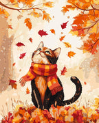 Pintura por números - Gato juguetón en otoño