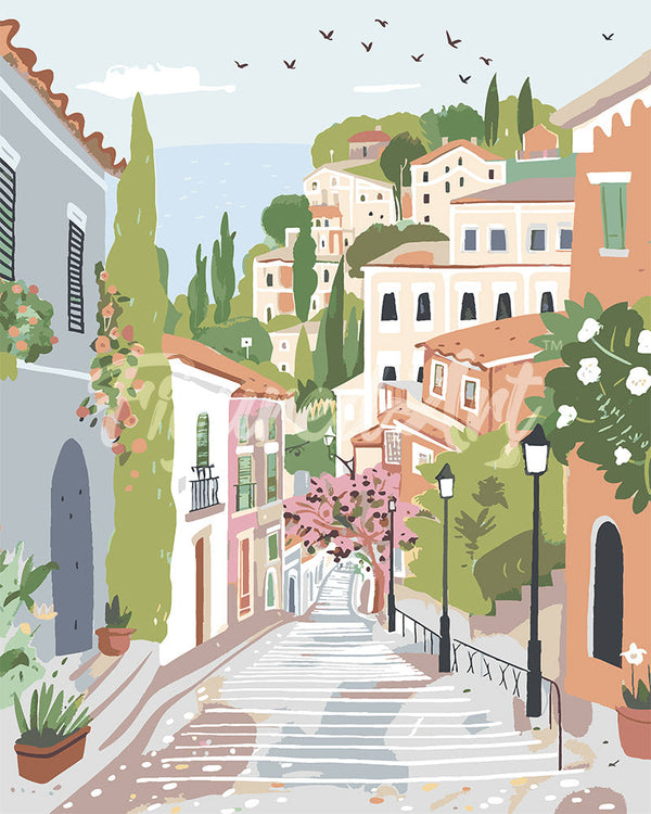 Paint by Numbers - Pastel Hillside Town