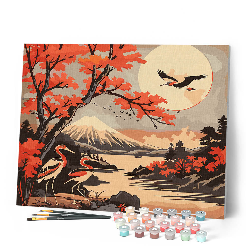Peinture Par Numéros - Grues Et Vue Sur Le Mont Fuji