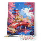 Paint by Numbers - Red Bridge and Cherry Blossoms
