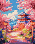 Pintura por números - Camino de los cerezos en flor hacia la pagoda