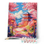 Pintura por números - Camino de los cerezos en flor hacia la pagoda