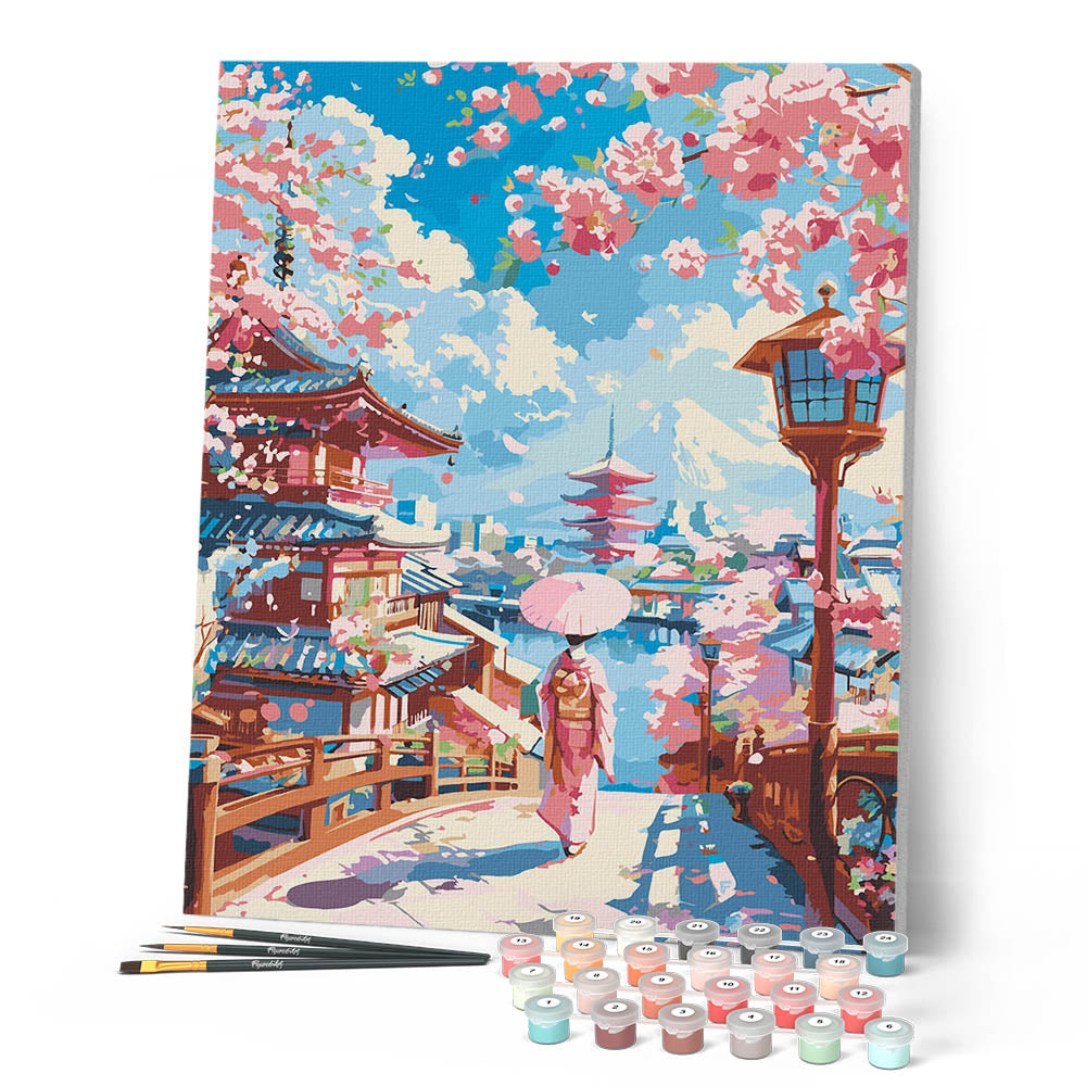 Paint by Numbers - Cherry Blossom Street in Kyoto