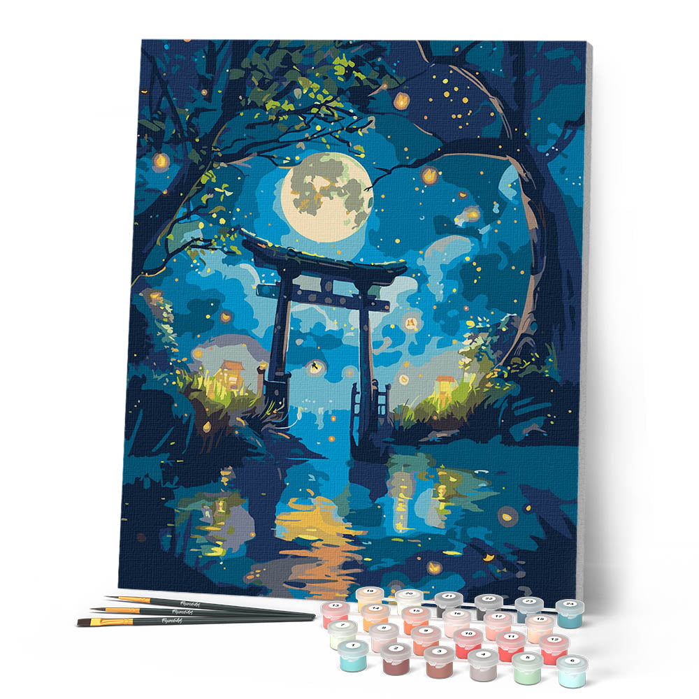 Peinture Par Numéros - Torii Au Clair De Lune Et Lucioles