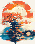 Pintura por números - Pagoda bajo el sol naciente