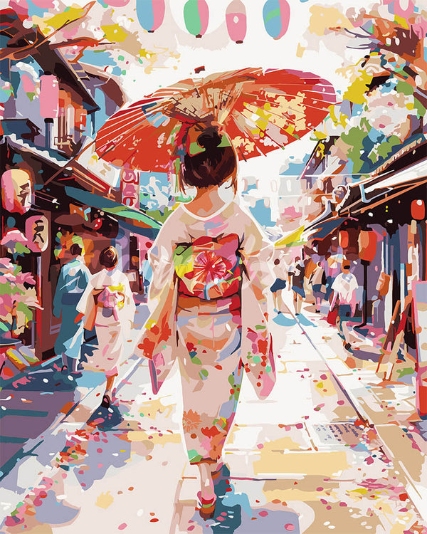 Paint By Numbers - Woman In A Yukata On A Bustling Street