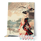 Pintura por números - Escena vintage de una geisha en invierno