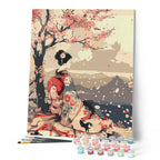 Peinture Par Numéros - Geisha Vintage Sous Les Cerisiers En Fleurs