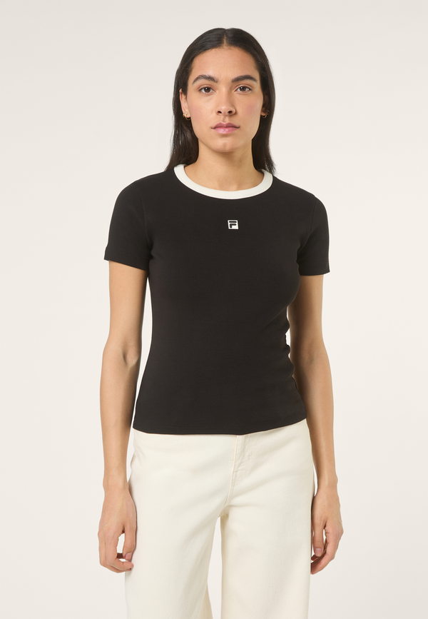 Camiseta ajustada de canalé con logo - Negro