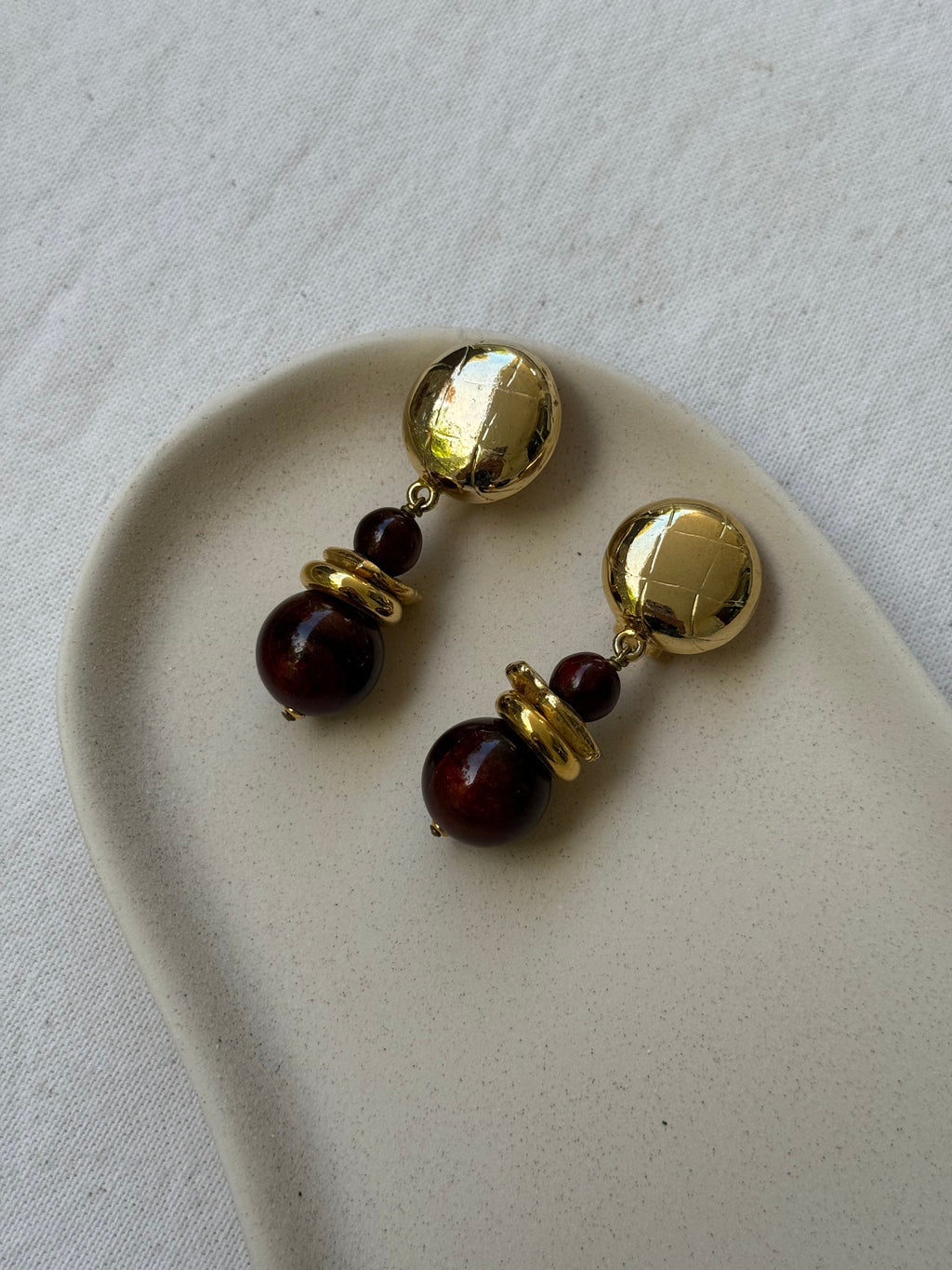 Pendientes Vintage - Cuentas Marrones Colgantes