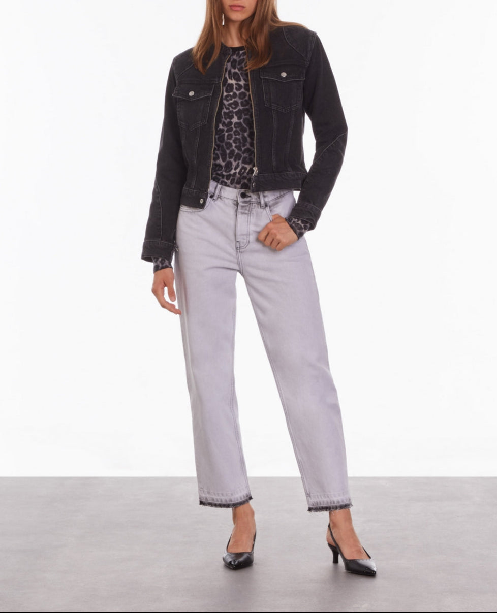 The Kooples - Blouson Moto Denim Noir - Femme