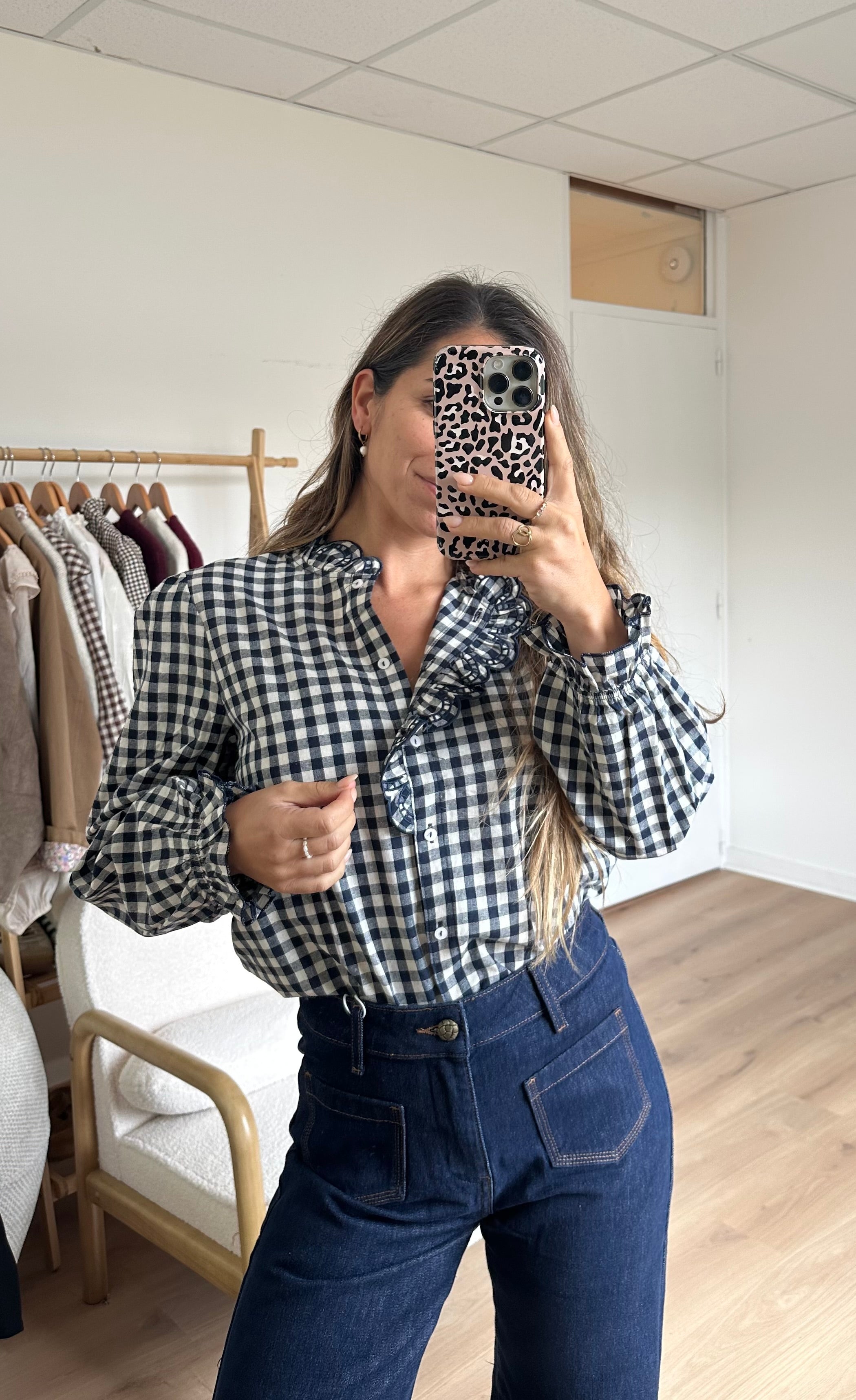 Léonor Blusa Vichy Azul Marino