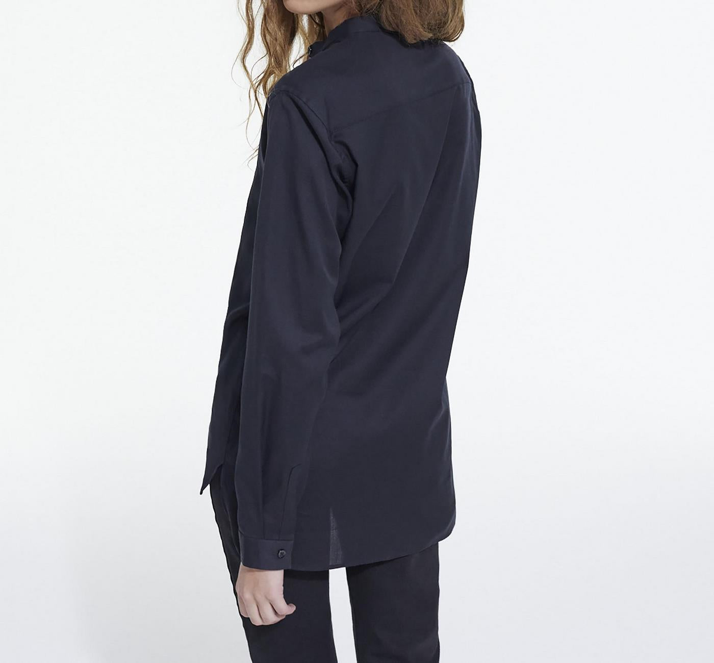 Collarless Shirt with Hidden Placket Detail - Women