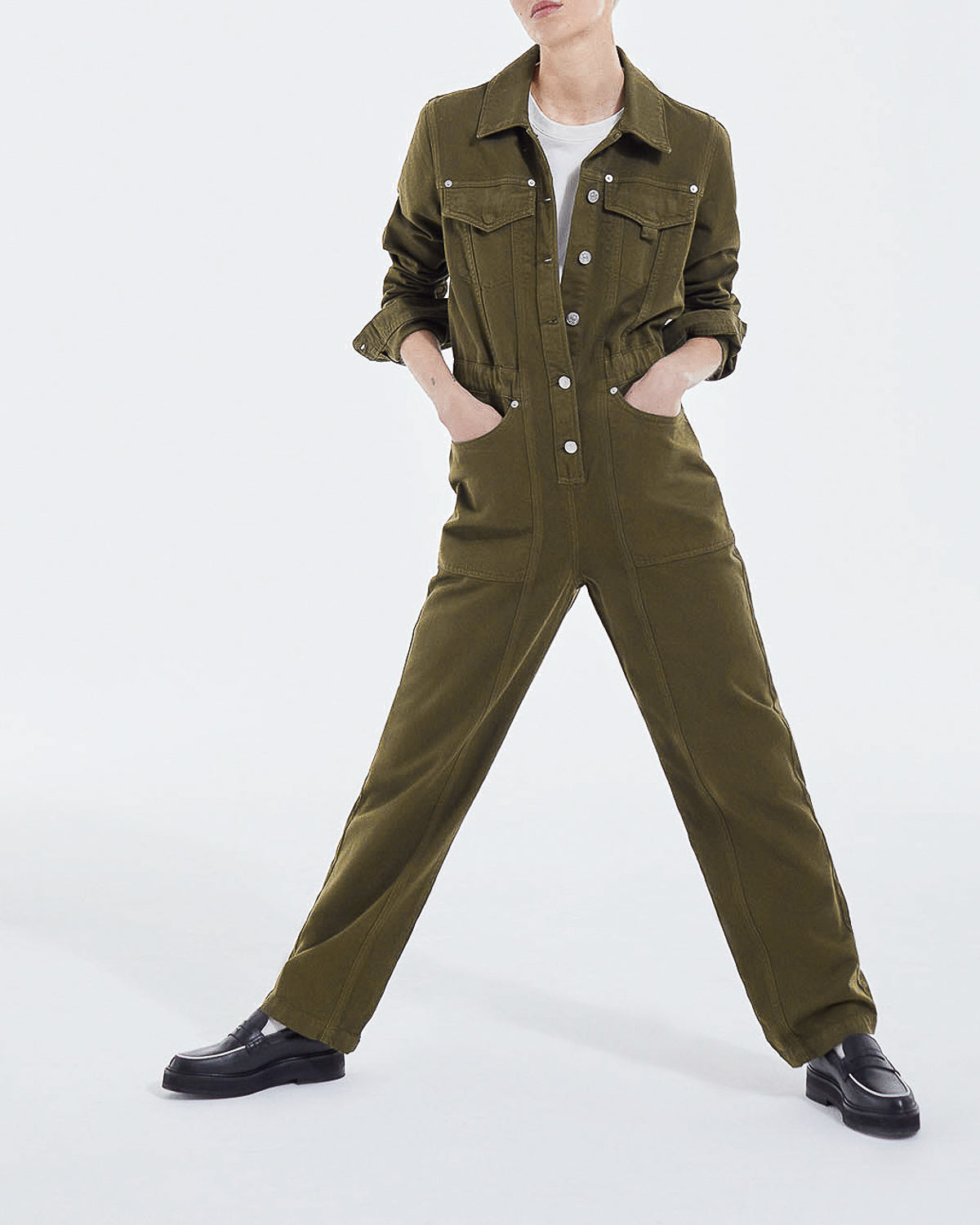 The Kooples - Khaki Casual Denim Jumpsuit With Pockets - Women