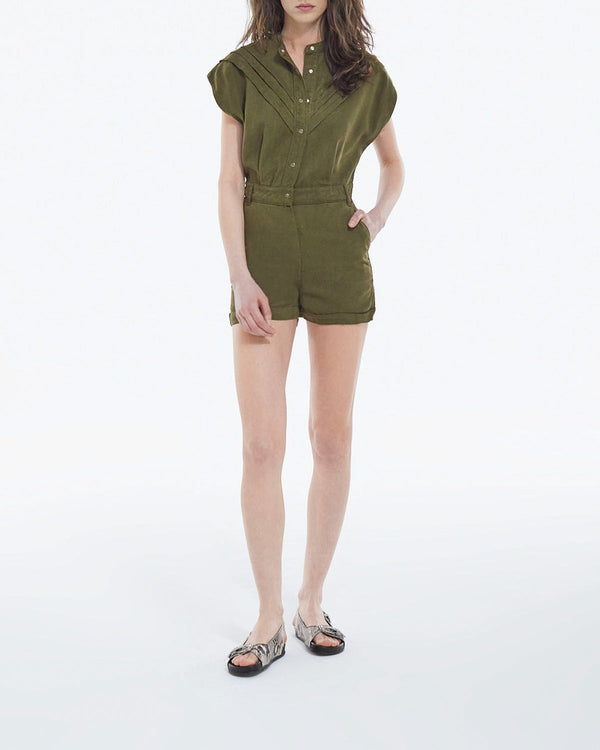 The Kooples - Buttoned Khaki Tencel Playsuit - Women